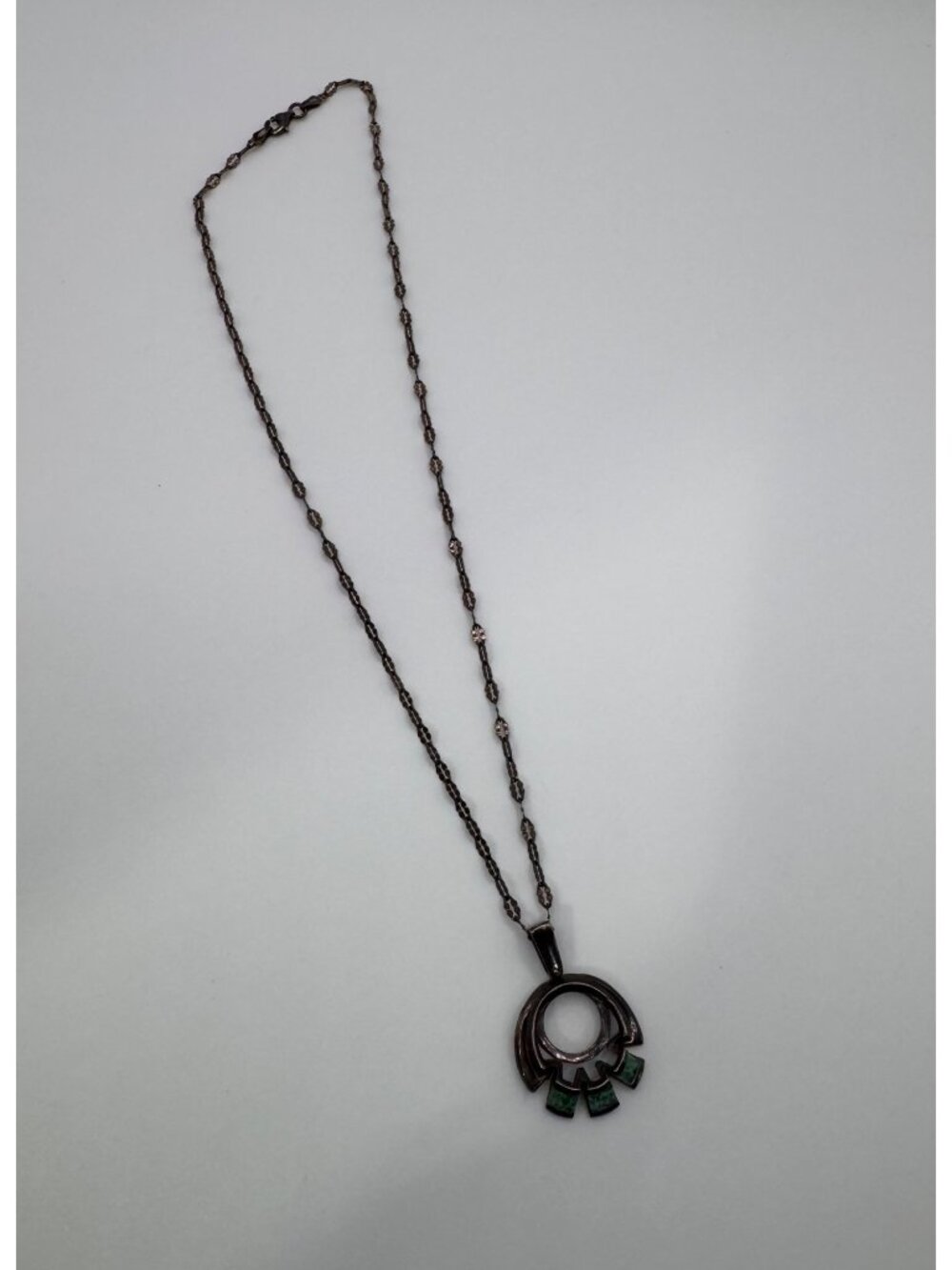 Vintage 950 Silver Emerald Pendant Necklace Modernist Italy Chain 17” - Picture 3 of 16